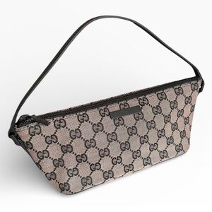 Gucci GG Monogram Canvas Boat Bag / Vintage / Pochette / Black Leather